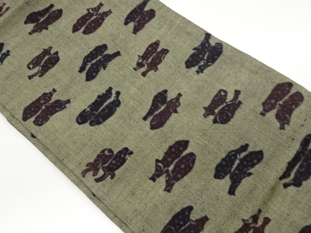 JAPANESE NAGOYA OBI / TSUMUGI / WOVEN ABSTRACT EGGPLANTS